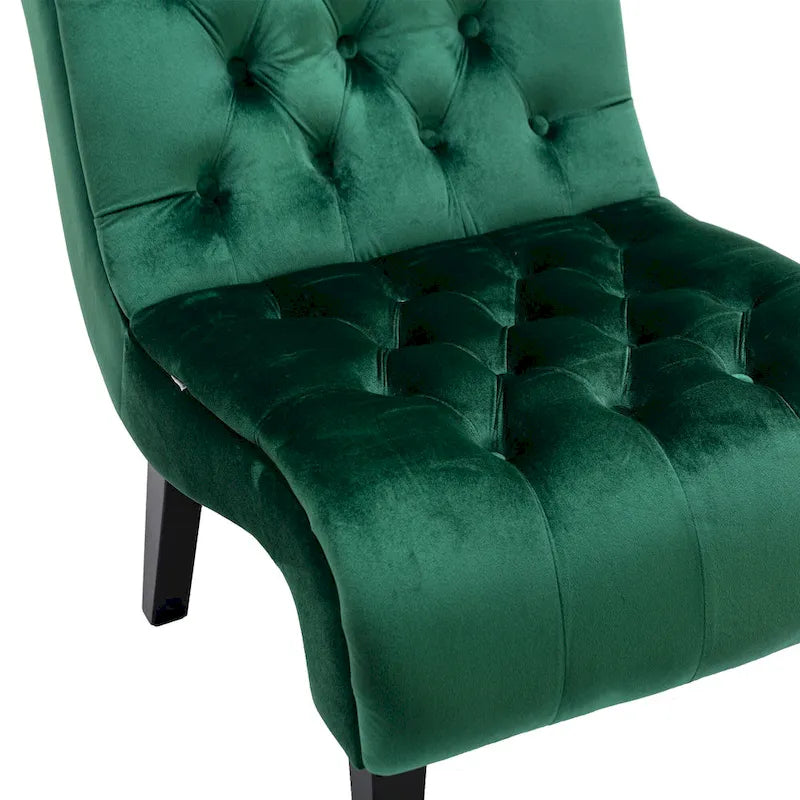 Fauteuil d'appoint sans accoudoirs en velours avec pieds en bois et assise rembourrée épaisse