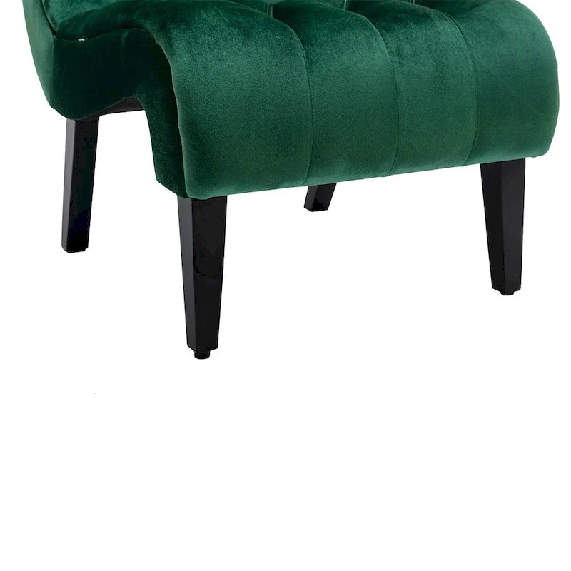 Fauteuil d'appoint sans accoudoirs en velours avec pieds en bois et assise rembourrée épaisse