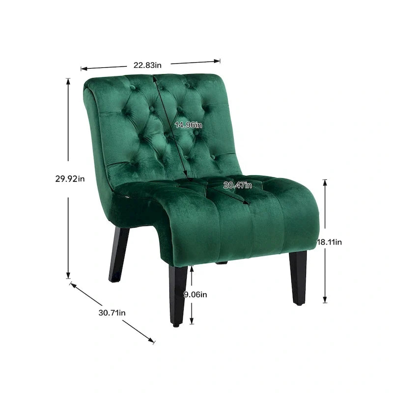 Fauteuil d'appoint sans accoudoirs en velours avec pieds en bois et assise rembourrée épaisse