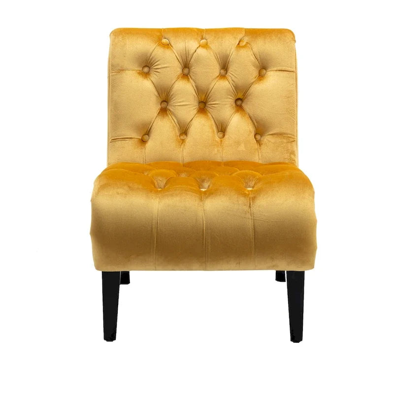 Fauteuil d'appoint sans accoudoirs en velours avec pieds en bois et assise rembourrée épaisse