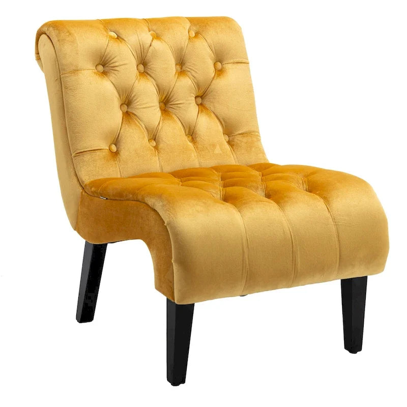 Fauteuil d'appoint sans accoudoirs en velours avec pieds en bois et assise rembourrée épaisse