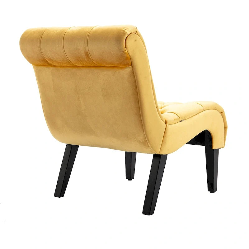 Fauteuil d'appoint sans accoudoirs en velours avec pieds en bois et assise rembourrée épaisse