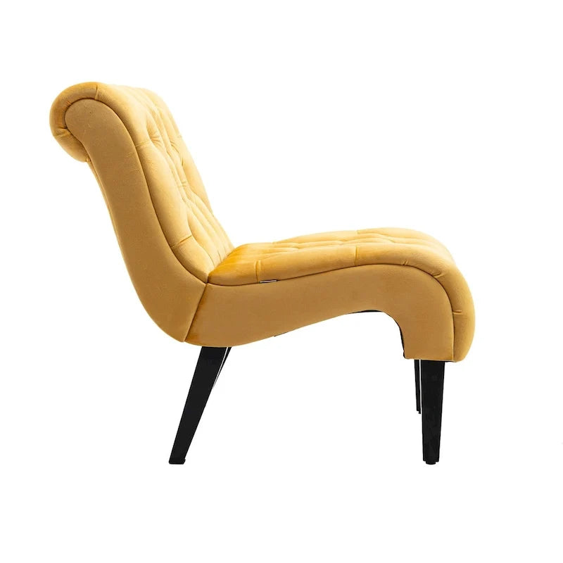 Fauteuil d'appoint sans accoudoirs en velours avec pieds en bois et assise rembourrée épaisse