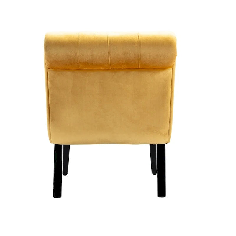 Fauteuil d'appoint sans accoudoirs en velours avec pieds en bois et assise rembourrée épaisse