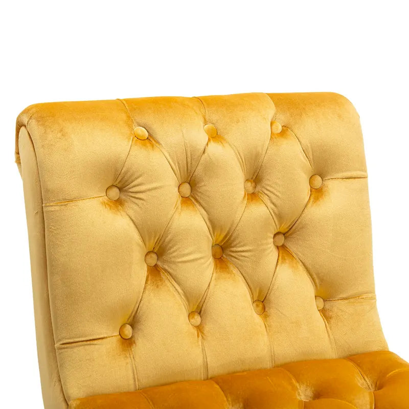 Fauteuil d'appoint sans accoudoirs en velours avec pieds en bois et assise rembourrée épaisse