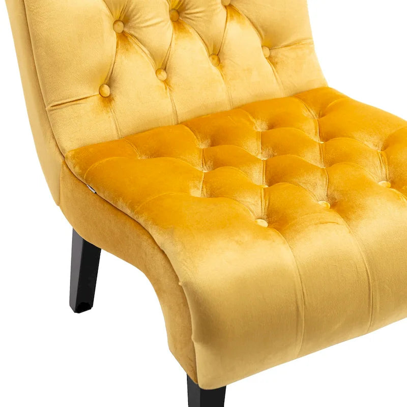 Fauteuil d'appoint sans accoudoirs en velours avec pieds en bois et assise rembourrée épaisse
