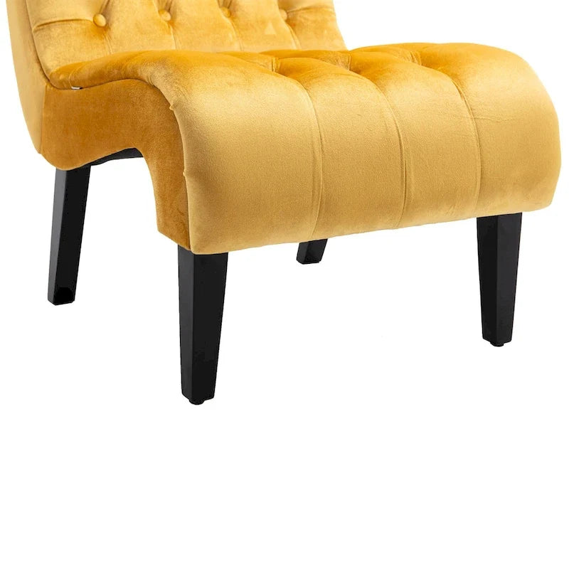 Fauteuil d'appoint sans accoudoirs en velours avec pieds en bois et assise rembourrée épaisse