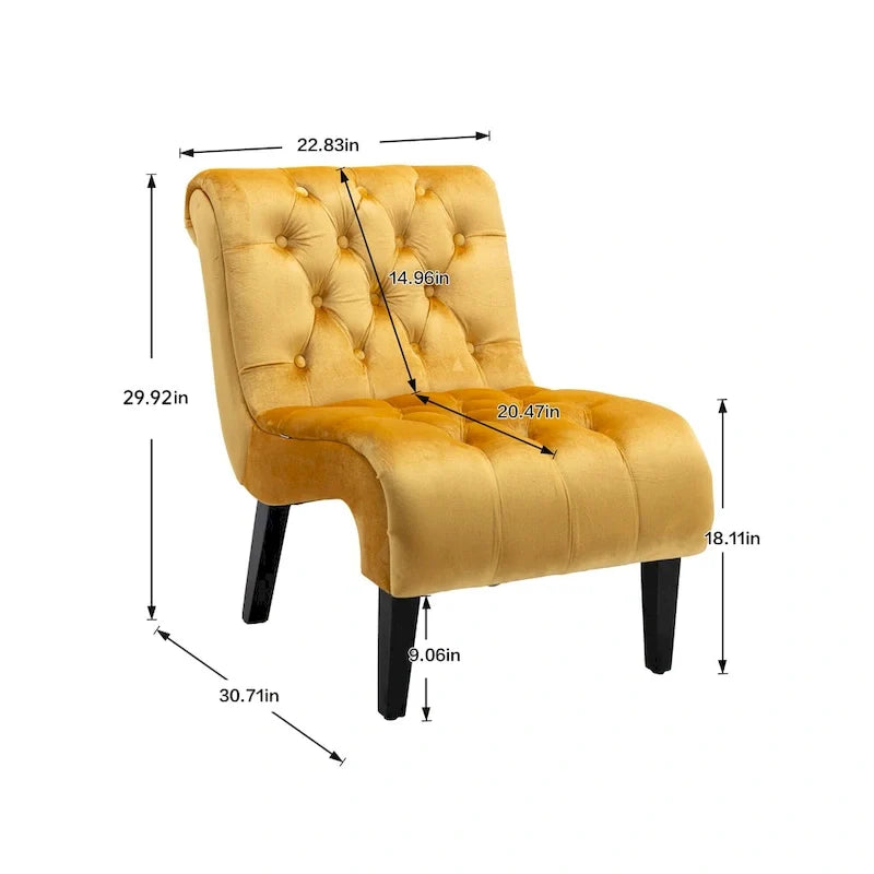 Fauteuil d'appoint sans accoudoirs en velours avec pieds en bois et assise rembourrée épaisse