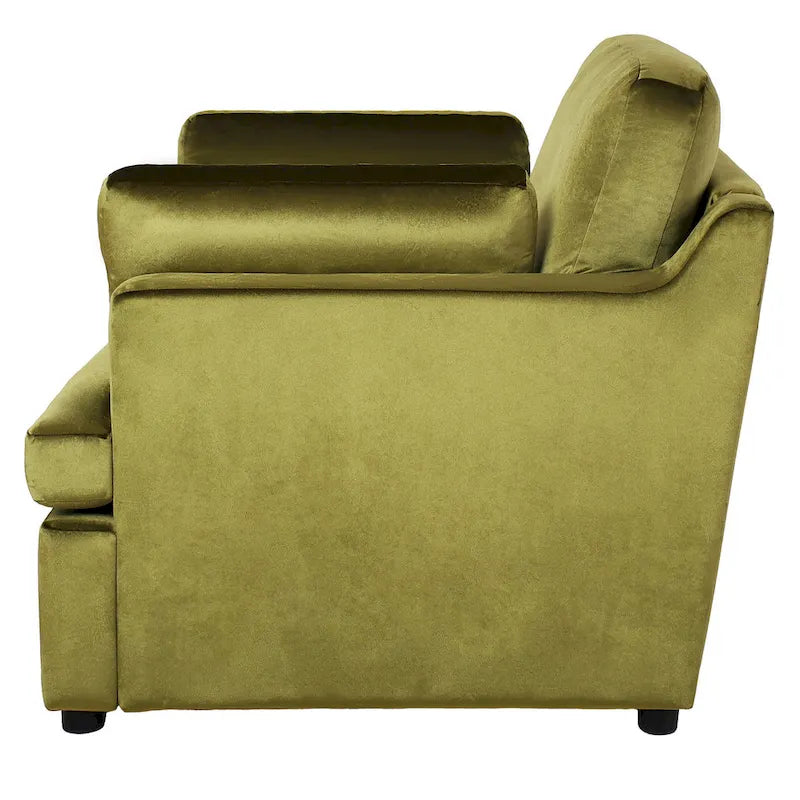 Green 37 Accent Chair with Plastic Legs and Decorative Pillows