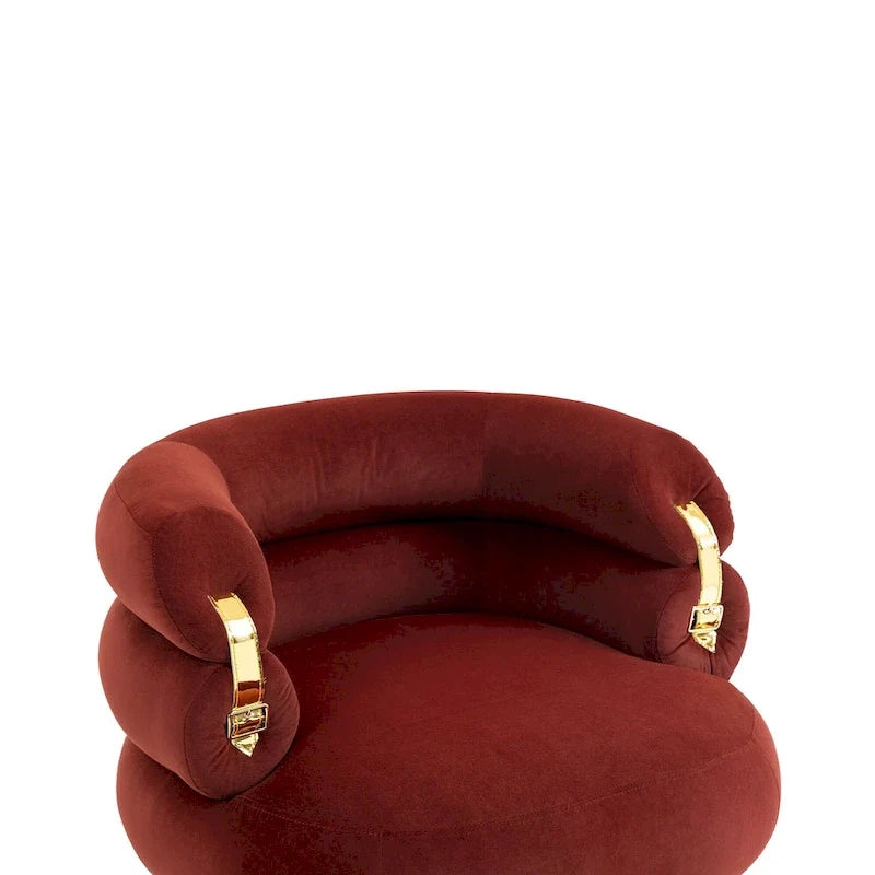 Wine Red Modern 29.1 Barrel Chair with Ottoman