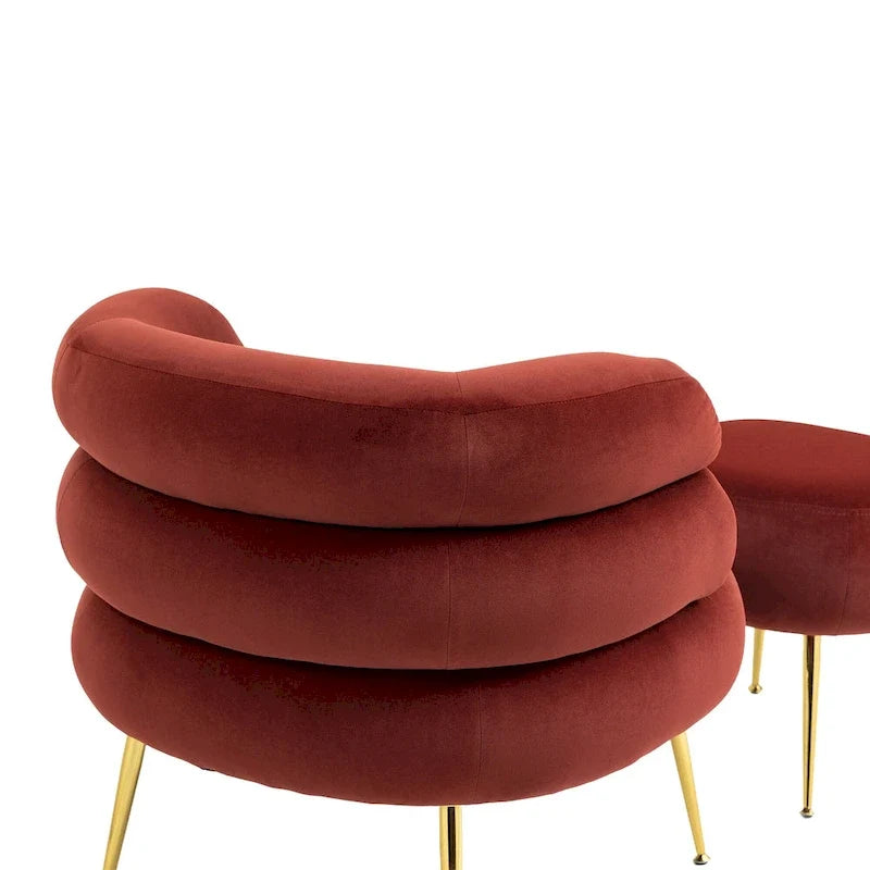 Wine Red Modern 29.1 Barrel Chair with Ottoman
