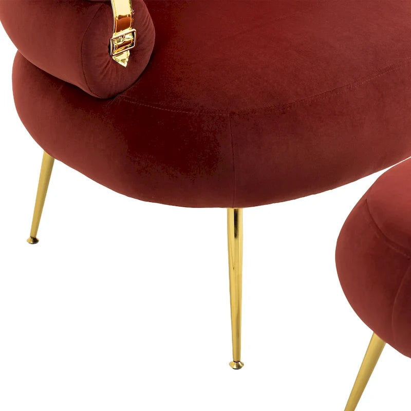 Wine Red Modern 29.1 Barrel Chair with Ottoman