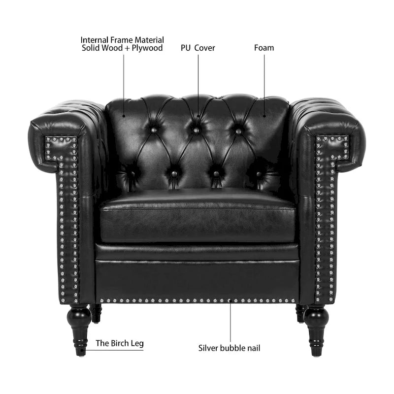 Black Modern 39 Tufted Accent Chair with Nailheads