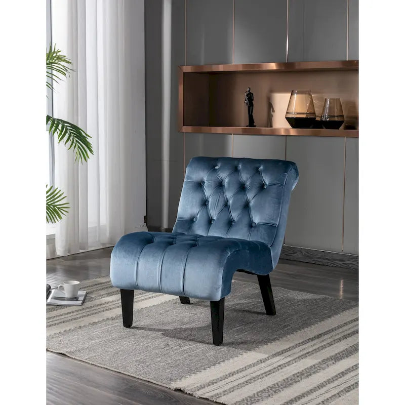 Fauteuil d'appoint capitonné bleu clair 22,83 avec pieds en bois pour salon