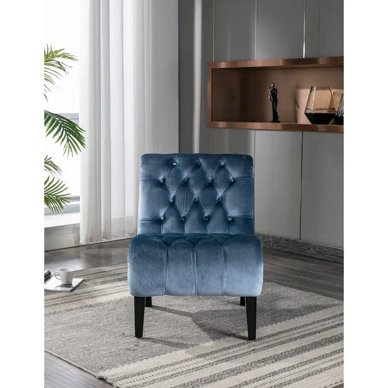 Fauteuil d'appoint capitonné bleu clair 22,83 avec pieds en bois pour salon