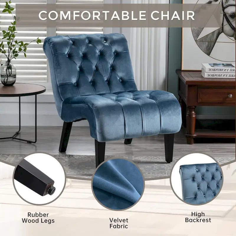 Fauteuil d'appoint capitonné bleu clair 22,83 avec pieds en bois pour salon