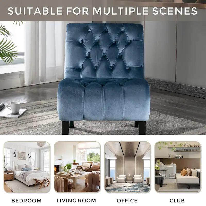 Fauteuil d'appoint capitonné bleu clair 22,83 avec pieds en bois pour salon
