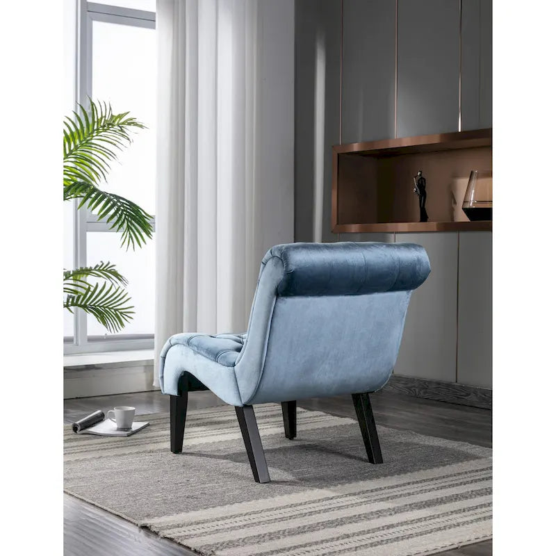 Fauteuil d'appoint capitonné bleu clair 22,83 avec pieds en bois pour salon