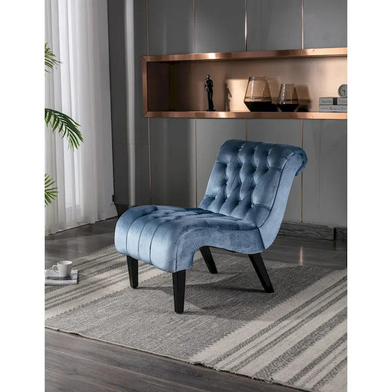 Fauteuil d'appoint capitonné bleu clair 22,83 avec pieds en bois pour salon