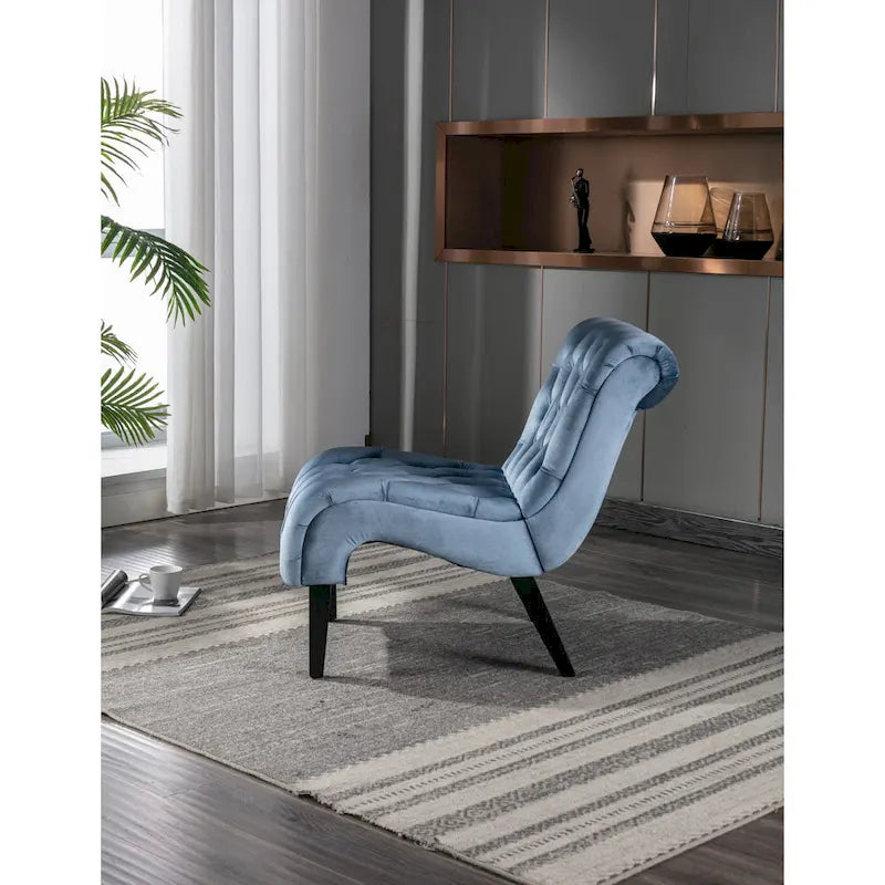 Fauteuil d'appoint capitonné bleu clair 22,83 avec pieds en bois pour salon