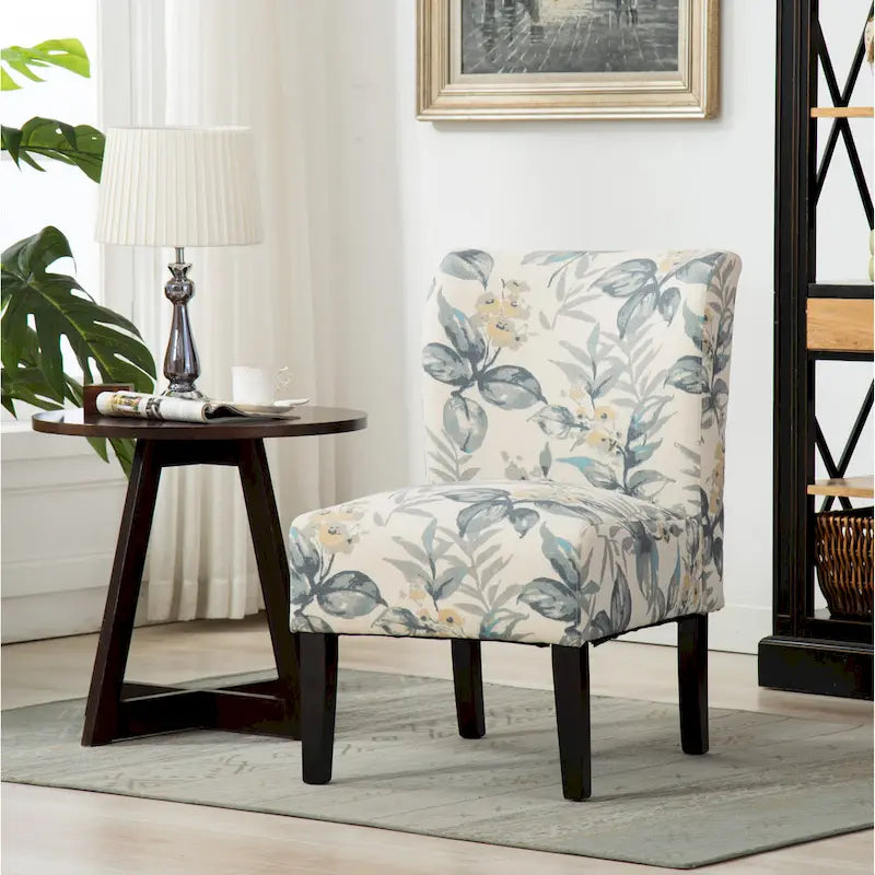 Fauteuil d'appoint rembourré Blue Leaves 29.13 avec pieds en bois