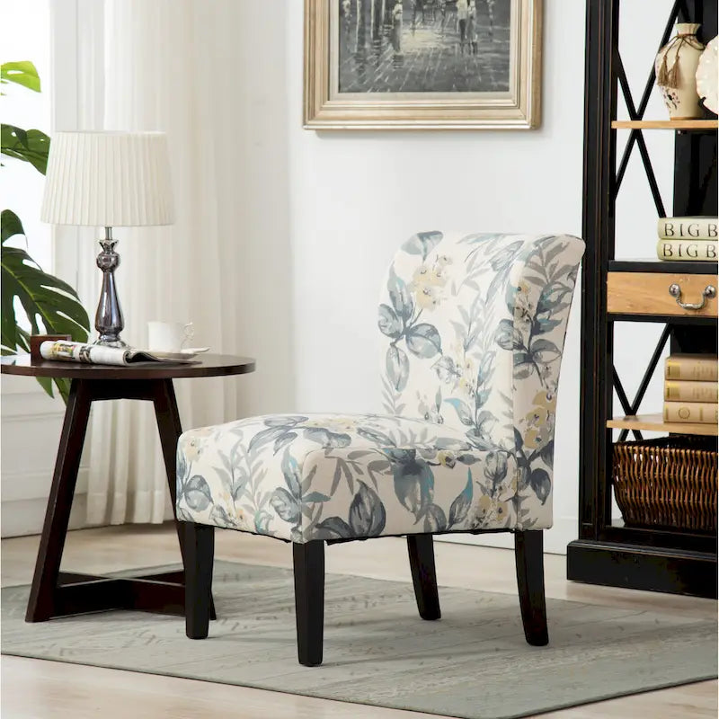 Fauteuil d'appoint rembourré Blue Leaves 29.13 avec pieds en bois