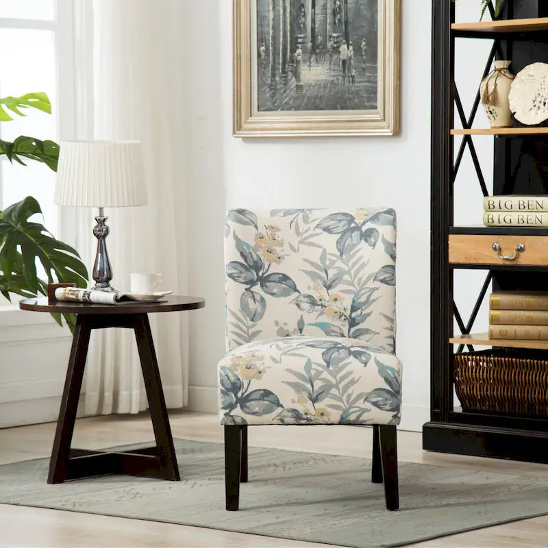 Fauteuil d'appoint rembourré Blue Leaves 29.13 avec pieds en bois