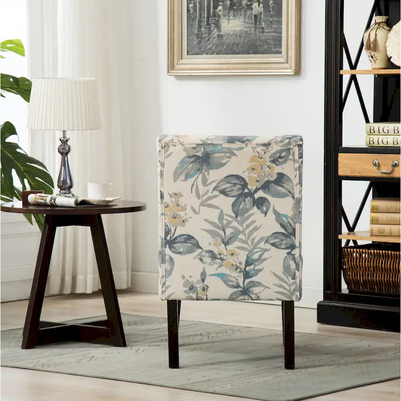 Fauteuil d'appoint rembourré Blue Leaves 29.13 avec pieds en bois