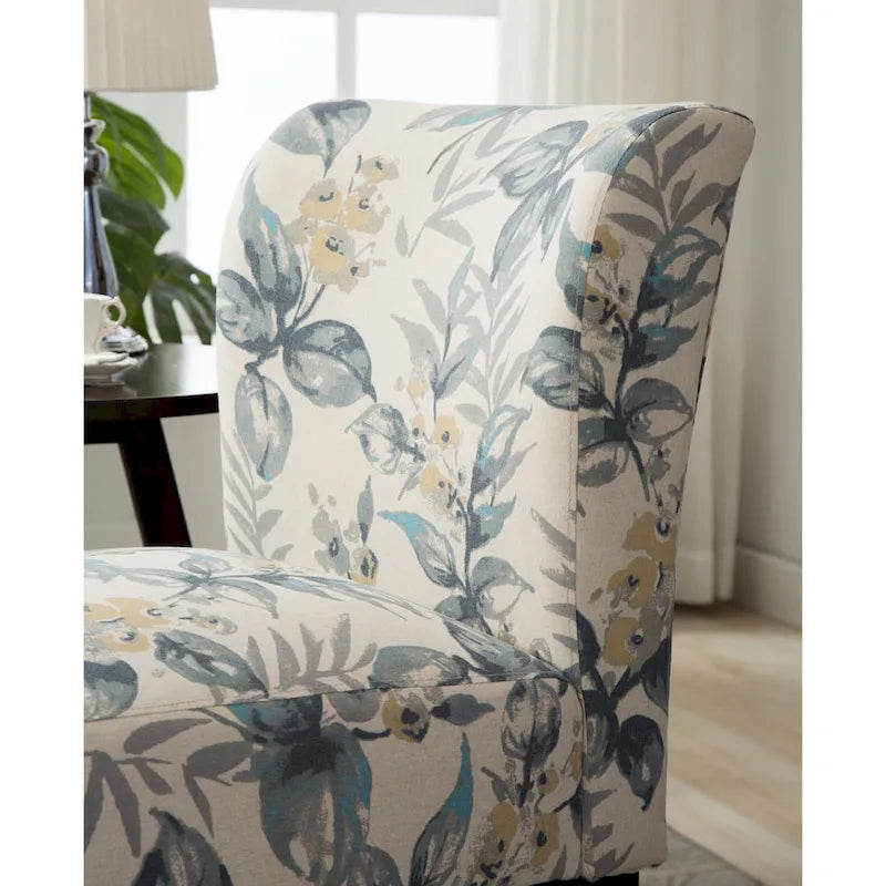 Fauteuil d'appoint rembourré Blue Leaves 29.13 avec pieds en bois