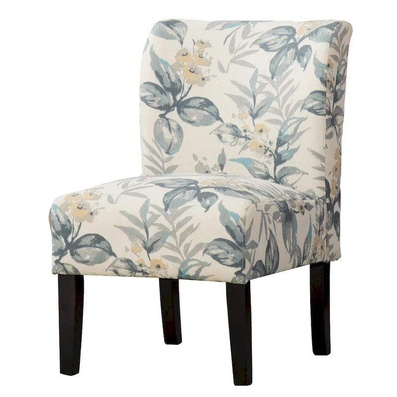 Fauteuil d'appoint rembourré Blue Leaves 29.13 avec pieds en bois