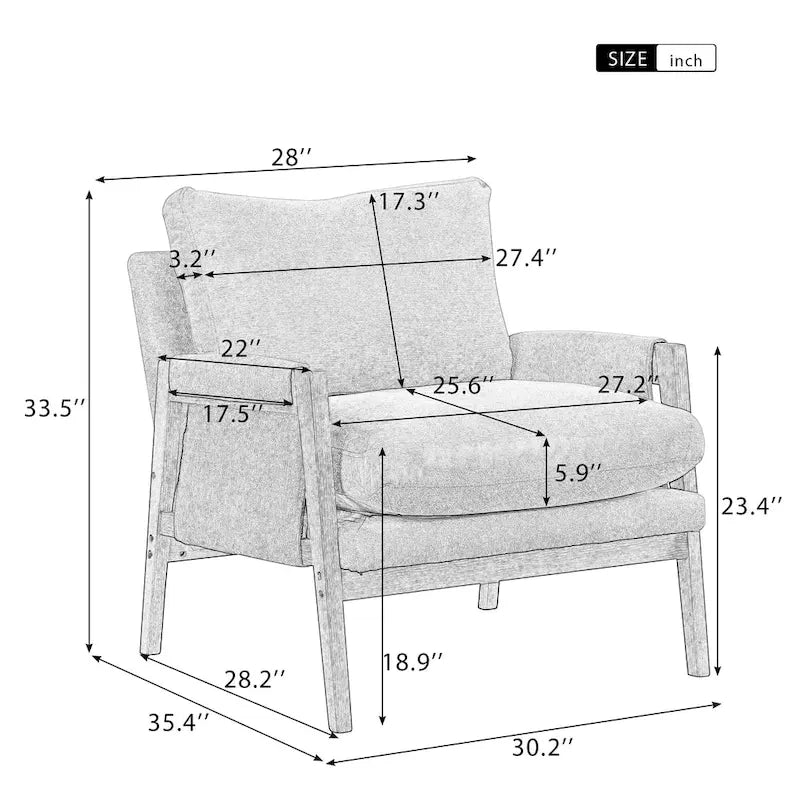 White 35.4 Velvet Arm Chair with Rubber Wood Frame
