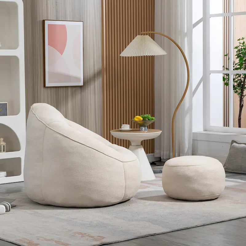Beige Modern 40 Microfiber Accent Chair with Ottoman