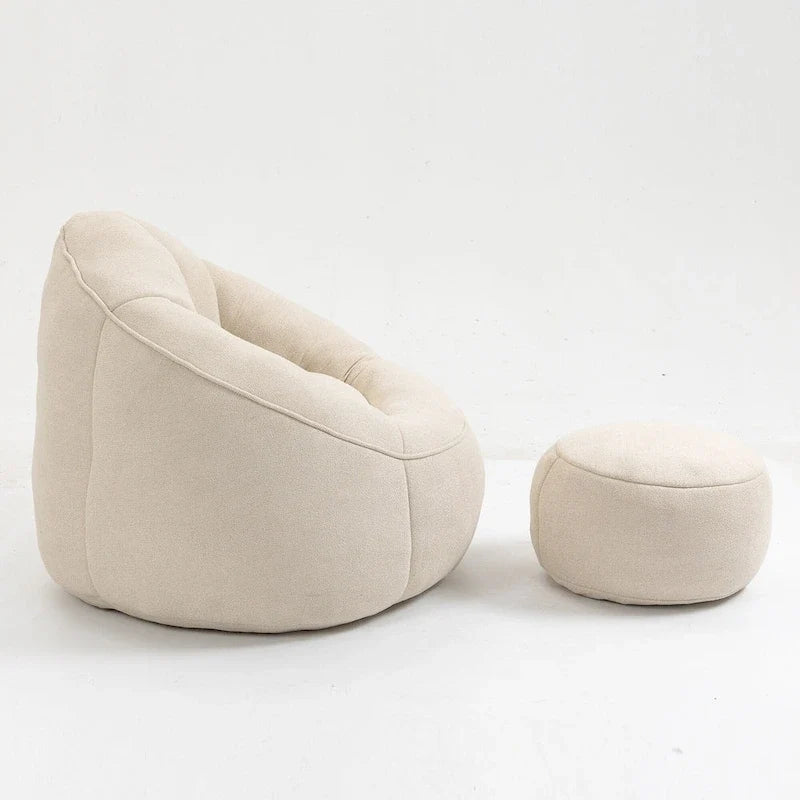 Beige Modern 40 Microfiber Accent Chair with Ottoman