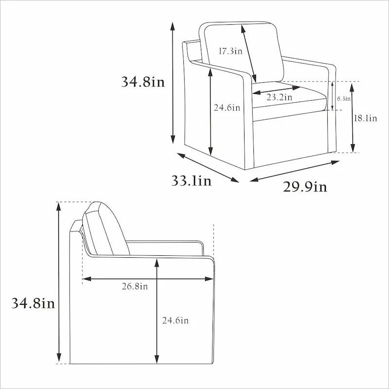 29.92 Chenille Swivel Accent Chair with Removable Cushion