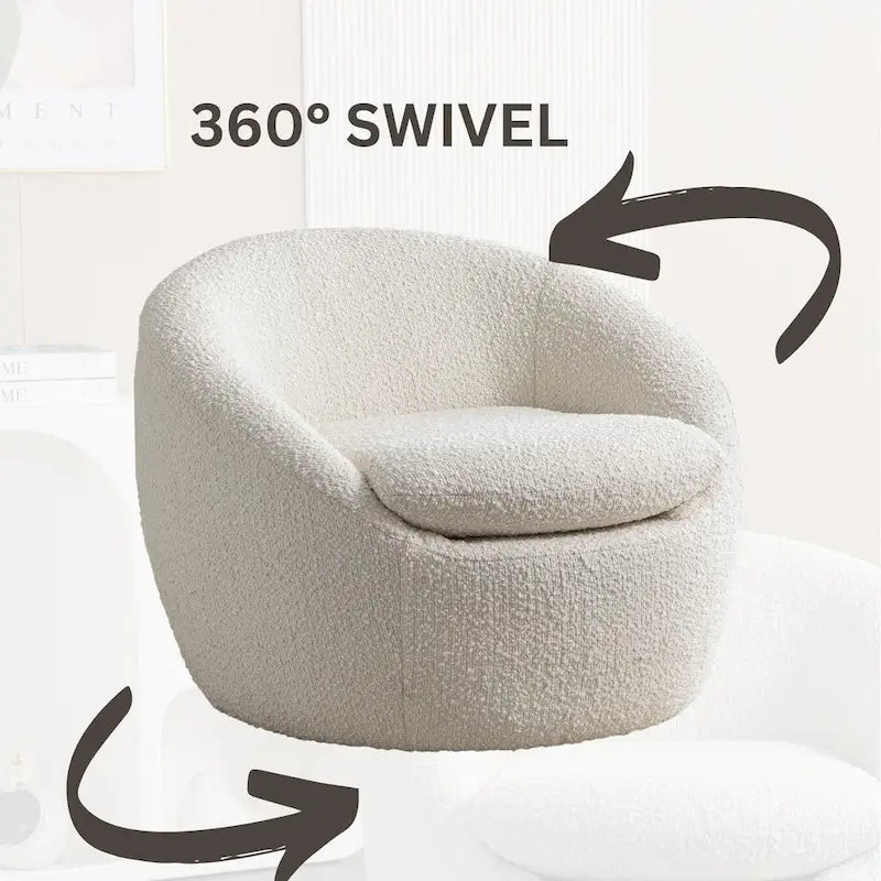 Cream White 31 Boucle Barrel Chair with Swivel Base