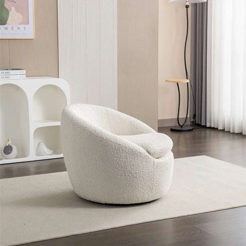 Cream White 31 Boucle Barrel Chair with Swivel Base