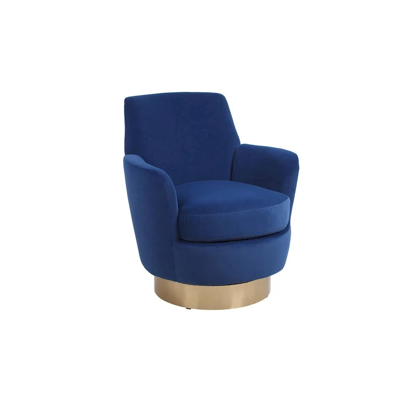 Navy Velvet 29.3 Upholstered Swivel Barrel Chair with Stainless Steel Base