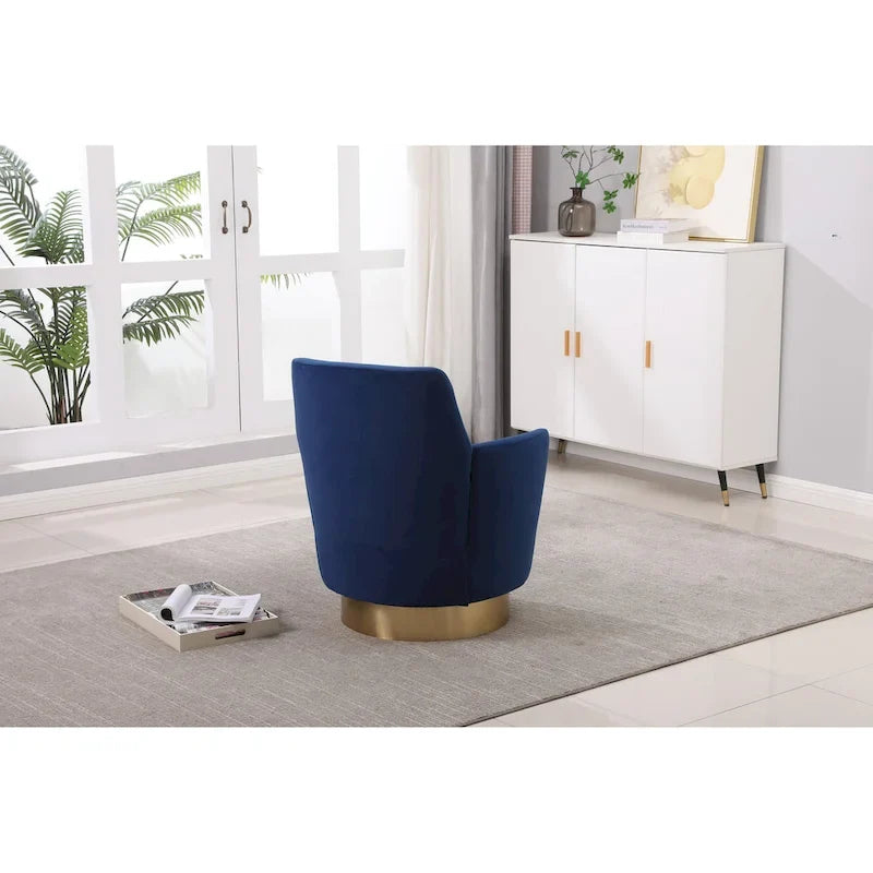 Navy Velvet 29.3 Upholstered Swivel Barrel Chair with Stainless Steel Base