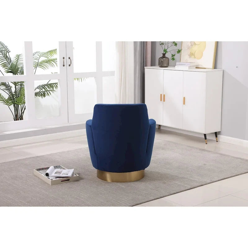 Navy Velvet 29.3 Upholstered Swivel Barrel Chair with Stainless Steel Base