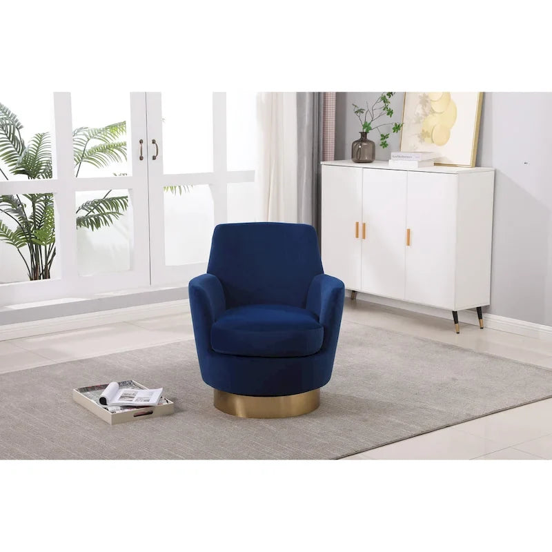 Navy Velvet 29.3 Upholstered Swivel Barrel Chair with Stainless Steel Base