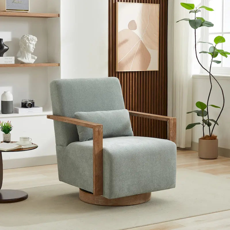 Pale Green 30.31 Linen Blend Upholstered Swivel Accent Chair
