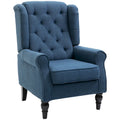Fauteuil d'appoint capitonné avec haut dossier à oreilles, accoudoirs arrondis et rembourrés et siège épais rembourré, Bleu