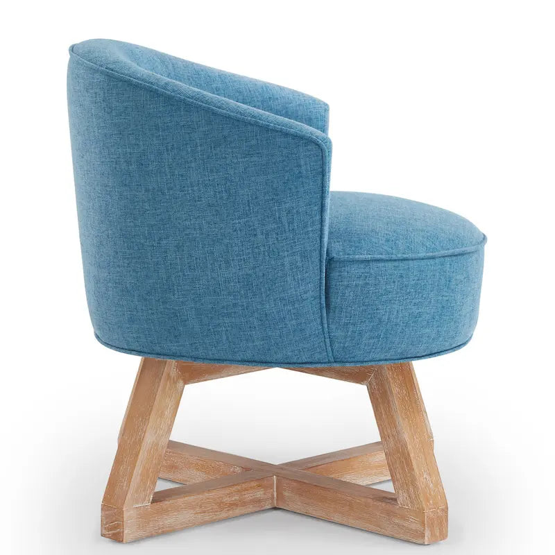 Fauteuil pivotant 360° en lin, bleu clair, moderne, 27 po, avec pieds solides