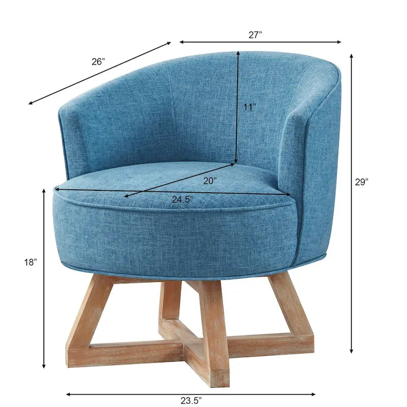 Fauteuil pivotant 360° en lin, bleu clair, moderne, 27 po, avec pieds solides