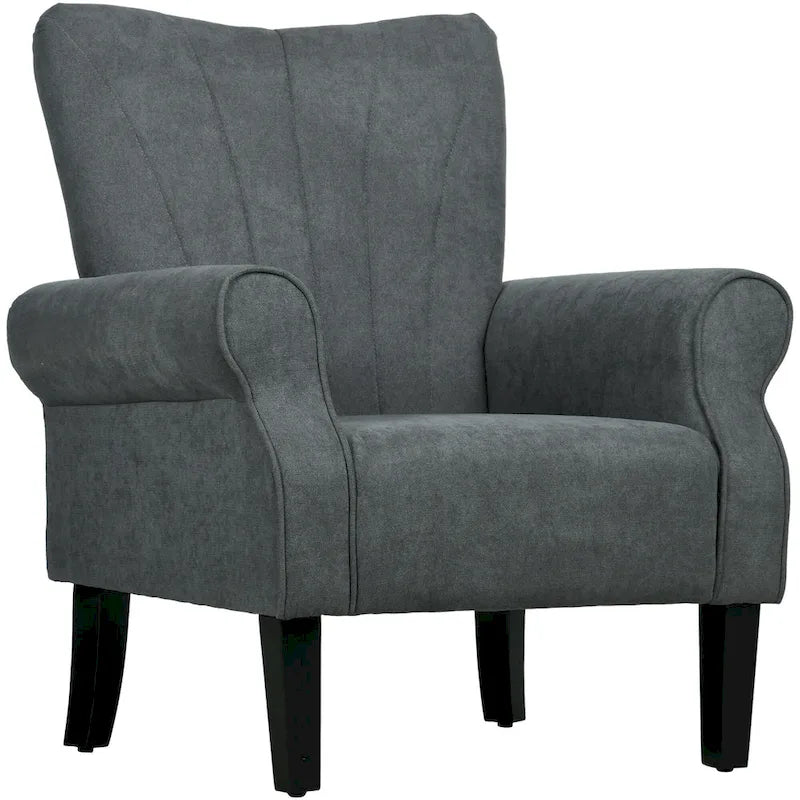 Fauteuil rembourré à haut dossier gris foncé moderne de 80 cm avec pieds en bois