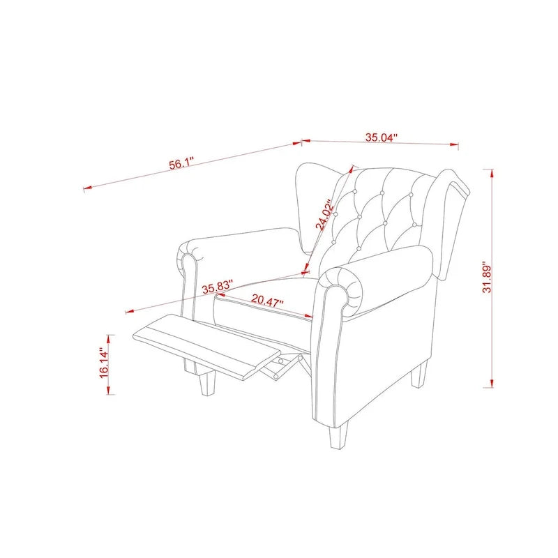 Modern Tufted Push Back Armchair Technical Leather Wingback Chair, Adjustable Single Sofa Chair with Sturdy Wood Legs