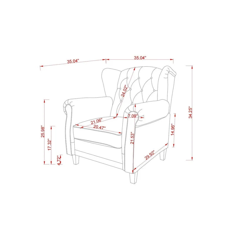 Modern Tufted Push Back Armchair Technical Leather Wingback Chair, Adjustable Single Sofa Chair with Sturdy Wood Legs