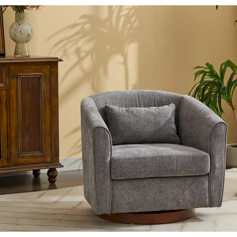 Fauteuil d'appoint pivotant à 360° en tissu gris 28,35 avec base en bois