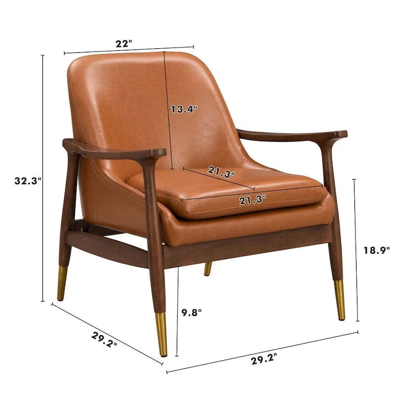 Fauteuil d'appoint moderne en cuir PU avec cadre en bois massif de style milieu de siècle