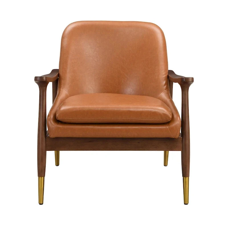Fauteuil d'appoint moderne en cuir PU avec cadre en bois massif de style milieu de siècle
